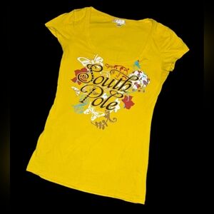 Vintage 2000s South Pole Y2K Butterfly Floral T-Shirt - Bright Yellow SMALL